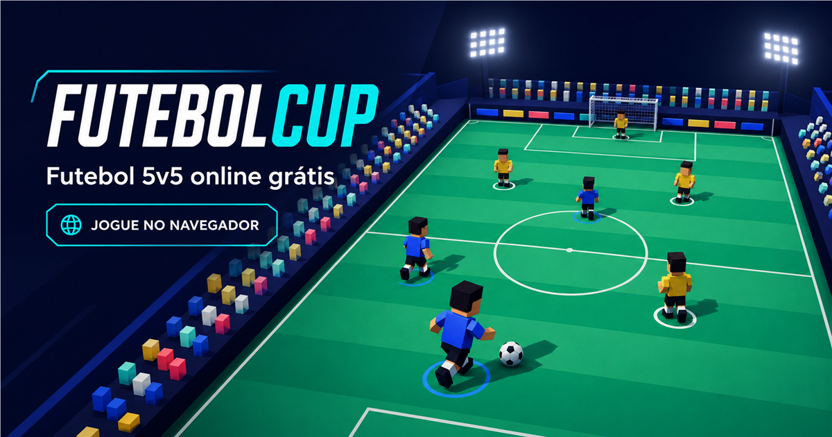Jogadores em uma partida 5v5 no estádio do FutebolCup